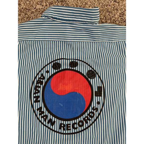 Vintage Asian Man Records Unitog USA Made XL Uniform Striped Button Up Shirt VTG - Picture 3 of 6